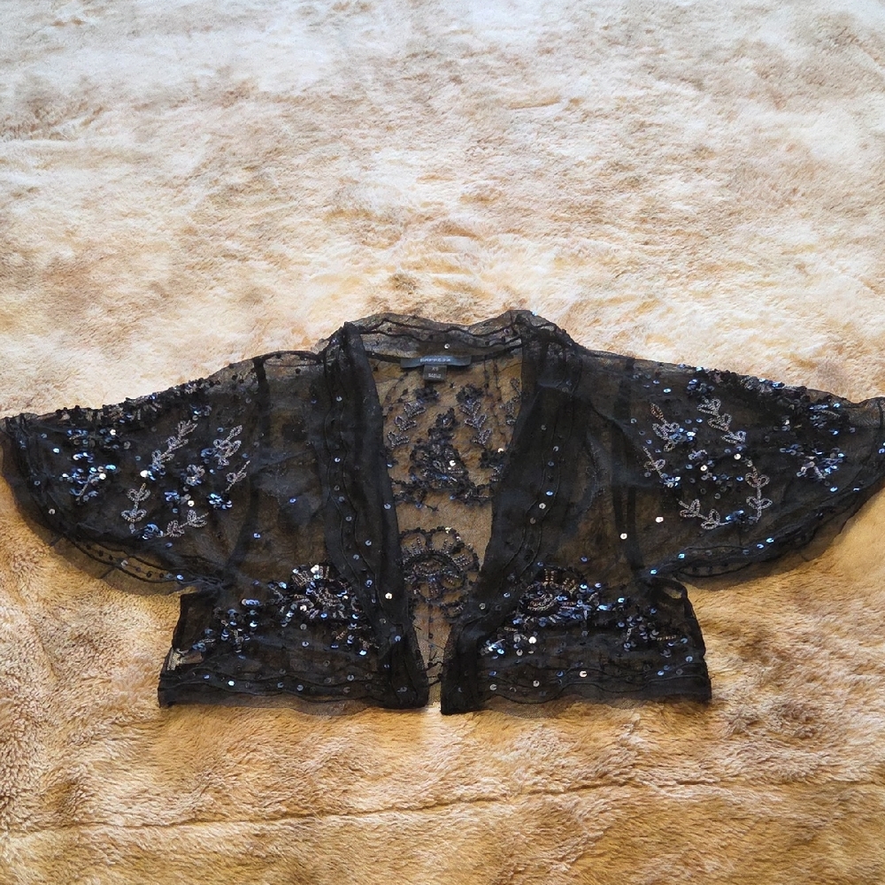 Express Black Beaded Sheer Shrug